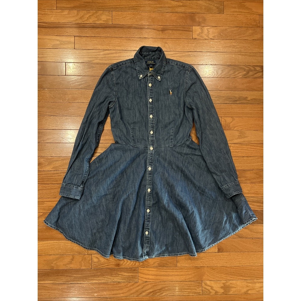 Polo Ralph Lauren Girls 16 Denim Shirt Dress Long Sleeve Button Front Blue